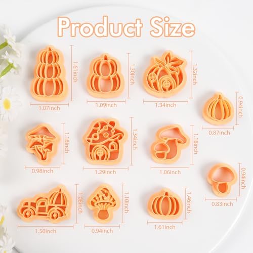 Puocaon Fall Polymer Clay Cutters - 11 Pcs Autumn Themed Cutters for Polymer Clay Jewelry Pumpkin Mushroom Earrings Making Kit for Polymeric Jewelry Design