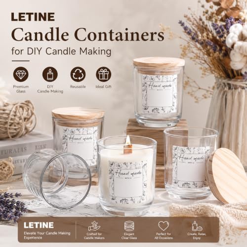 LETINE 8oz Glass Candle Jars with Lids - 12pcs Set for Candle Making, Versatile Storage of Herbs, Sugar Scrubs - Ideal Containers for DIY Gifts, Empty Candle Jars Kit with High Clarity & Durability