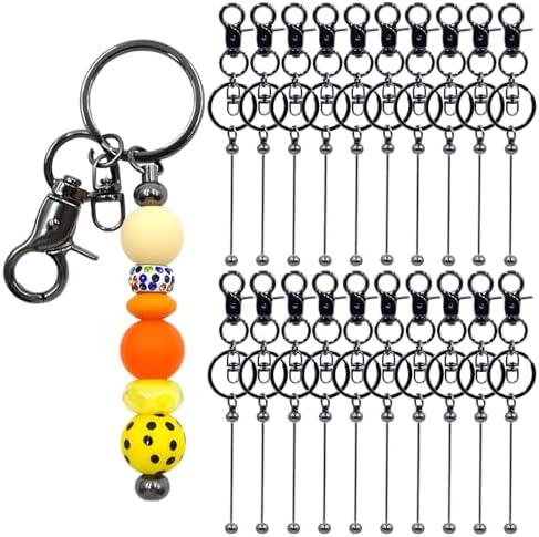 20 Pcs Beadable Keychains Bulk Kit – DIY Keychain Making Supplies with Metal Blanks for Crafts, Jewelry, Charms, Custom Projects – Blank Chain Bars for Beaded Keychain Design (Gray)