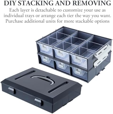 MyGift 11 Inch Hardware Organizer Case 24 Compartments 6 Drawers Gray