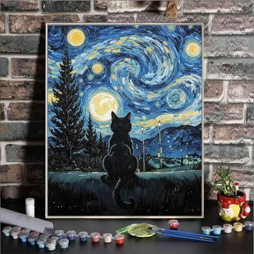 ldazao Cat Framed Paint by Numbers Kit for Adults, Cats Adult Paint by Number Artist Kits for Beginner DIY Easy Cat Oil Art Painting Kits Home Room Wall Decor Gift 9.5x12 Inch