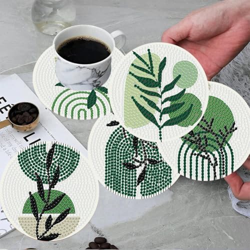 ijbnhd 8 Pcs Leaf Diamond Art Coasters Kit, Diamond Painting Coasters