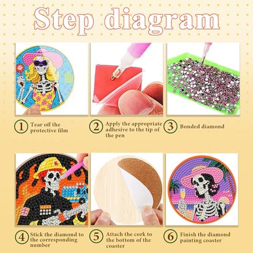 DOTSOPS 8 Pcs Skull Diamond Painting Coasters for Beginners with Holder