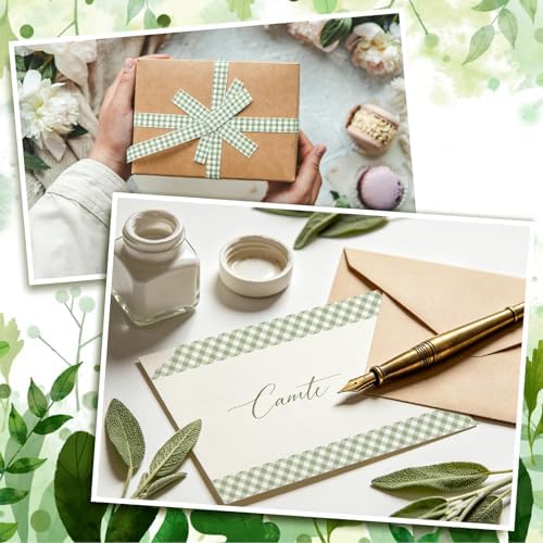 Whaline 12 Rolls Sage Green Plaid Washi Tape Masking Tape Set Pastel Green Gingham Decorative Wrapping Paper Tapes Boxed for Wedding Scrapbook Journal DIY Crafts