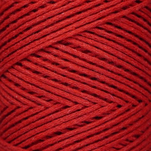 Makromecity, Cotton Macrame Cord 2mm x 195 Yards (590 feet) 2mm Recycled Cotton Crochet Yarn for Macrame Art & Crafts for Wall Hangings, Bags, Underplate, Rug (25 Colors Available) (Red)