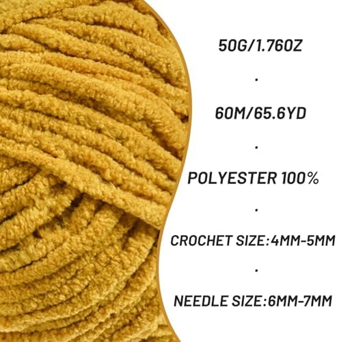 4 Packs Plush Chenille Chunky Crochet Yarn - Baby Yarn for Crocheting Soft - Velvet Yarns Knitting for Blankets Crafts - Fluffy Amigurumi Yarns 200g/262.5yds (4 Turmeric)