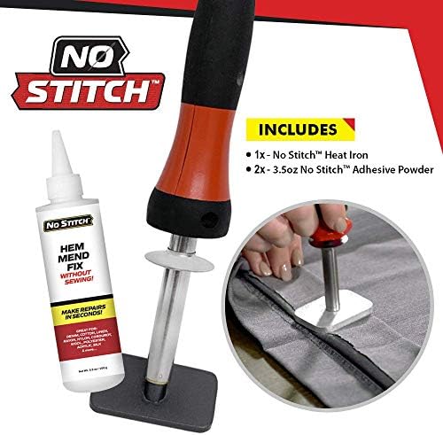No Stitch Handheld Heat Iron Repair Kit for Fabric - Electric Pressing Wand & Fabric Adhesive Powder Set for Easy Clothing Fixes | Machine Washable | Hemming, Seams, Tears - As Seen On TV