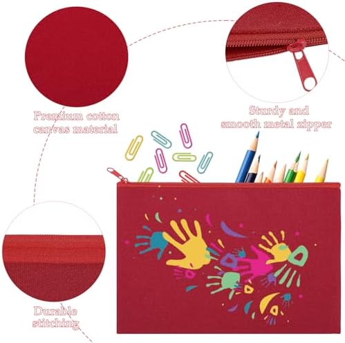 12 Pieces Cotton Canvas Makeup Bag, Multipurpose Cosmetic Bag with Zipper Travel Toiletry Pouch, Blank DIY Craft Bag (Red, L)