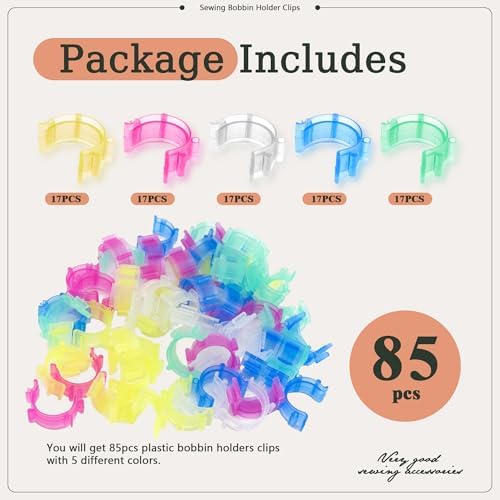 AILUHONG 85pcs Sewing Bobbin Holder Clips 5 Colors Transparent Thread Bobbin Huggers Sewing Accessory for Thread Spool Organizing Embroidery Quilting (5color-85pcs)