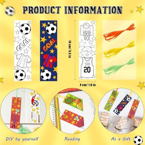 72Pcs Sports Ball Color Your Own Bookmark, Coloring Blank Bookmark for Kids