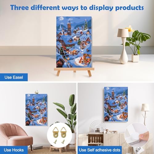 MOGTAA Christmas Paint by Numbers Kit for Adults Beginners with Frame, Christmas Winter Adult Paint by Number Kits on Canvas with Easel, Easy DIY Oil Painting Kits for Home Decor, 8x12in