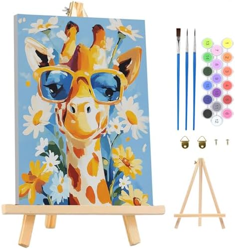 MAXBYE Framed Paint by Numbers Kits for Adults Beginners with Wooden Easel, Animal Giraffe Crafts Art Kit with Frame, DIY Canvas by Numbers for Gift Home Wall Decor 10×14 in