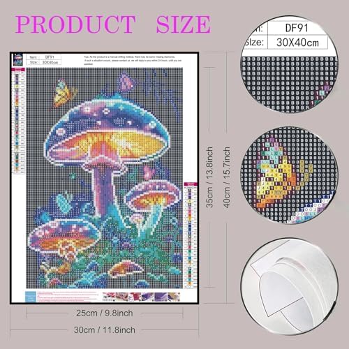 DIYDECORFUN Mushroom Diamond Art Kits for Adults,5D Full Drill Round Diamond Painting for Beginners,DIY Paint with Diamonds Mushroom Gem Arts Crafts for Wall Office Decor 12x16 Inch