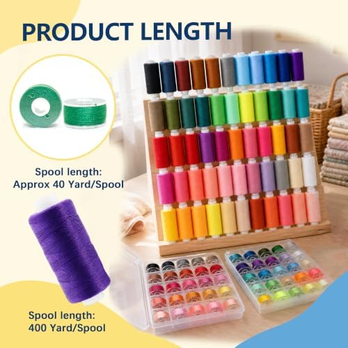 Sewing Machine Hand Thread Kit, 50 Bobbins + 50 Thread Spools