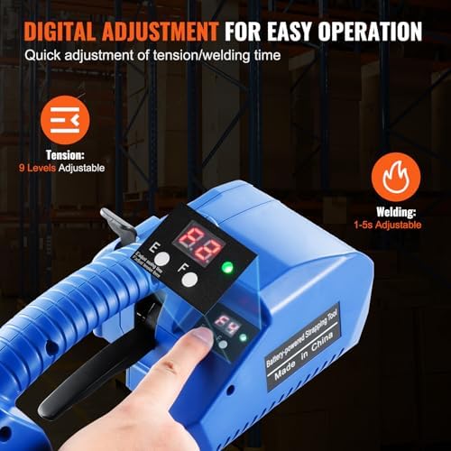 VEVOR Electric Strapping Machine, for 0.35"-0.63" PP PET Straps, Portable Electric Banding Tool with Digital Display, 2 x 5000mAh Battery Powered Automatic Strapping Tool for Packaging Box Pallet