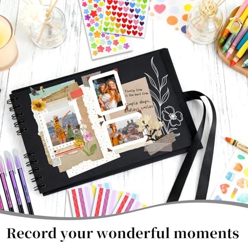 Vienrose Scrapbook Album 80 Pages 11x8 Inch Black | Kraft Paper, Diy Photo Album With Accessories, Memory Book, Wedding Birthday Travel Valentine