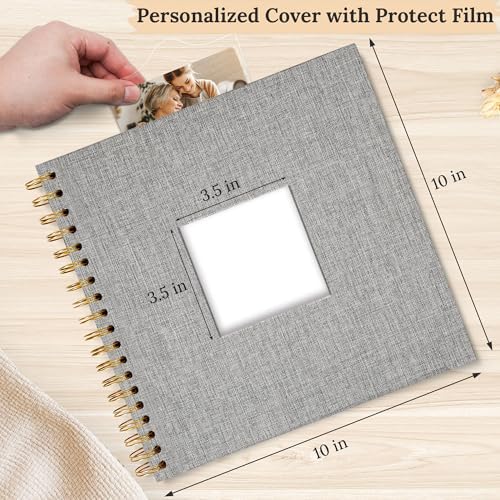 10"x10" Scrapbook Photo Album Linen Cover 40 Sheets 80 Pages White Paper | Gray Hardcover Kraft White Pages Memory Book, for Travel Wedding Guest Book Christmas Baby Fits 4x6 & Instant Photos