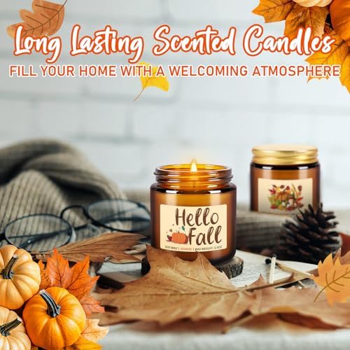 Autumn Harvest Scented Candles Gift Set – 12 Pack Fall Soy Wax Candles with Essential Oils, 3.5oz Amber Jar Candles for Home Decor, Thanksgiving & Halloween Gifts