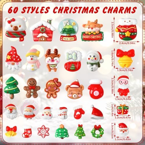 DTOFOOT 60Pcs Christmas Flatback Resin Charms for Slime Crafts Phone Cases