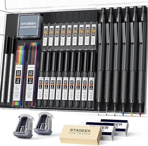 STAGEEK 35PCS Mechanical Pencil Set, 0.5 0.7 0.9 2.0mm Drawing Pencils