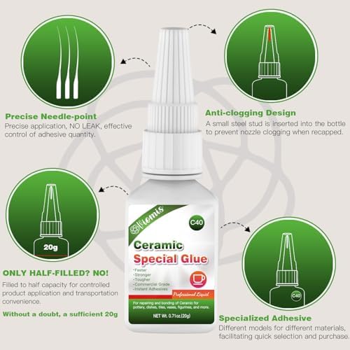20g Ceramic Glue, Instant Ceramic Super Glue for Porcelain & Pottery