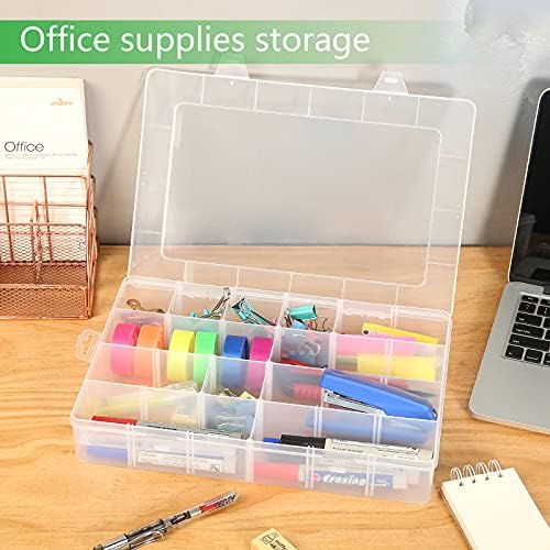 Gbivbe Large 24 Grids Plastic Organizer Box Adjustable Dividers,Clear Storage Box for Jewelry, Art DIY Crafts, Washi Tapes, Beads and Small Parts(3 Pack)