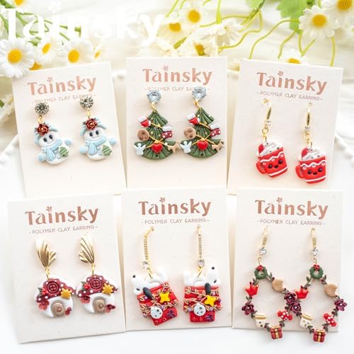 Tainsky 9 Shapes Mirco Christmas Polymer Clay Cutters, Winter Clay Cutters for Earrings Making Clay Jewelry