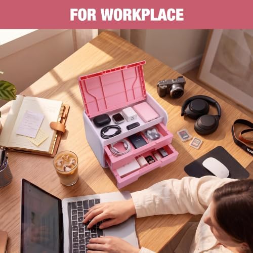 WORKPRO Small Storage Box with 2 Drawers and Flip-Top Lid