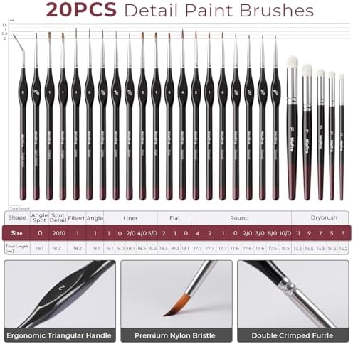 Nicpro Professional Miniature Painting Kit - 25PCS Miniature Paint Brushes Drybrush with Magnetic Painting Handle, Model Paint Brushes for Miniatures, Model, Craft, Acrylic Painting, with Nylon Bag