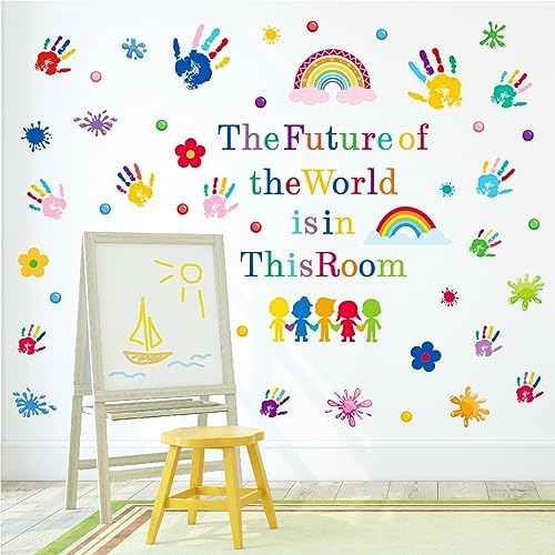 AOWDIAO Inspirational Kids Classroom Wall Decals – The Future of the World Is in This Room Quote – Peel and Stick Vinyl Sticker for School, Nursery and Playroom Decor