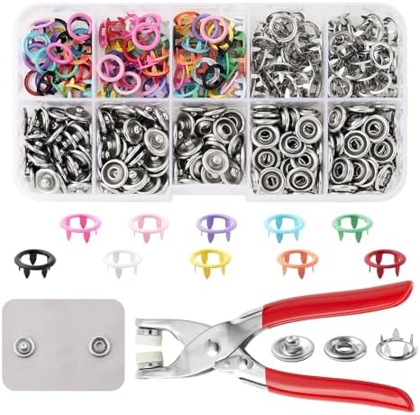 DEVPSISR 100 Sets Metal Snaps Buttons with Fastener Pliers Press Tool Kit Perfect for DIY Crafts Clothing Sewing, 9.5mm Snap Button Fasteners Kit（Color Hollow）