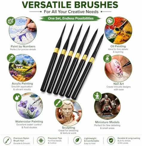 6Pcs Paint by Numbers Kit for Adults Acrylic Paint Brushes Set,Professional Travel Fine Tip Detail Paintbrushes for Watercolor Gouache Oil Face Painting,Miniature,Model,Figurine,Craft