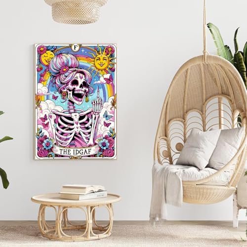GOUOYANA Paint By Numbers Kit for Adults-Skull THE IDGAF Funny Canvas | Adult Paint by Number Kits on Canvas for Painting DIY Skull THE IDGAF Painting Art by Numbers for Home Wall Art Gift 12X16in
