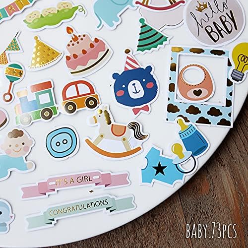 Doraking 73PCS Baby Loves Foil Gold Decorative Stickers for Scrapbook Journals Birthday Party Invitation Cards Kids Gift Wrap Stickers, Doraking No-Repeat Cute Cartoon Stickers (Baby)