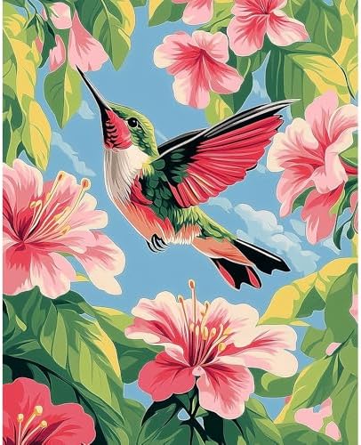 Natuyalo Paint by Numbers Kit for Adults Beginner, Hummingbird Adult Paint by Number Kits on Canvas, Animals DIY Acrylic Paint by Number for Adults for Home Decor Gift 16x20 inch