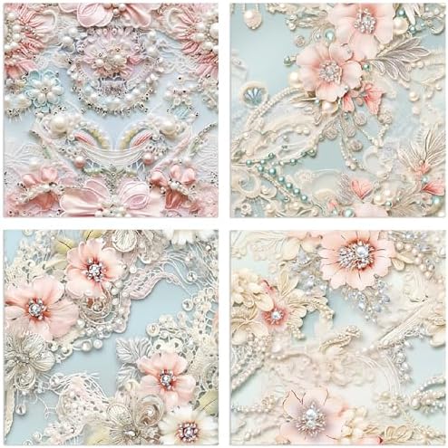 6x6 Scrapbook Paper Pad - Pearl Embroidery 160gsm Heavyweight Cardstock, 24 Pcs Luxury Lace Texture Decorative Paper for Wedding Scrapbooking & DIY Crafts