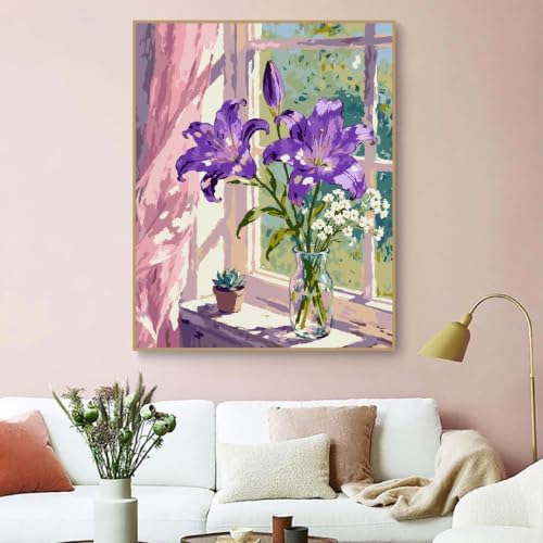 ZRIZQ Paint by Numbers Kit for Adults Beginner,Purple Flowers,16x20