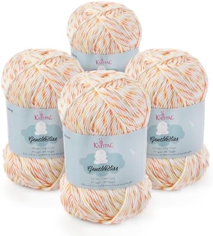 GentleBliss DK Acrylic Soft Baby Yarn, 4-Pack(880Yds/400G) White Candy Corn