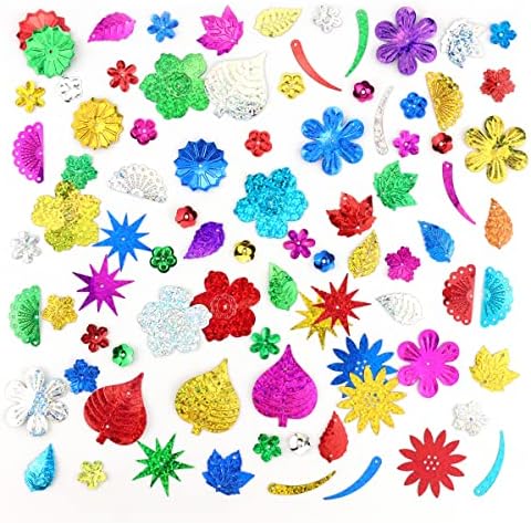 Mixed Sequins and Spangles Craft Supplies, Creative Color Beads Sequins Greeting Card Decoration Gold Foil Iron Slices for Wedding Christmas Clothes Jewelry (Flowers and Leaves)