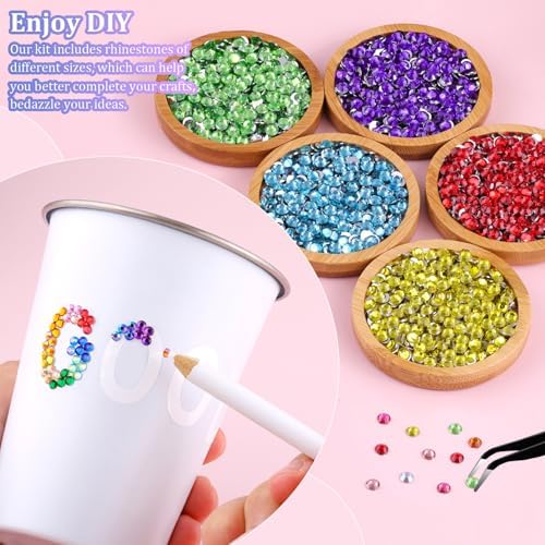 6600Pcs Resin Rhinestones for Bedazzling with Tweezers, Multicolor 5mm Rhinestones for Crafting with B7000 Jewelry Glue for DIY Crafts Clothing Tumblers Shoes Fabric Nail Art