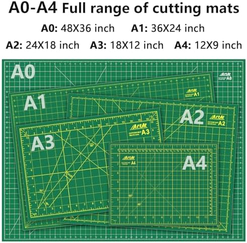 ArtAt Self Healing Cutting Mat: 9"x12" Non-Slip PVC Double Sided 5-Ply A4 Art Craft Rotating Mat, Rotary Cutting Mat for Quilting, Sewing Crafts Hobby Fabric Precision Scrapbooking Project Green