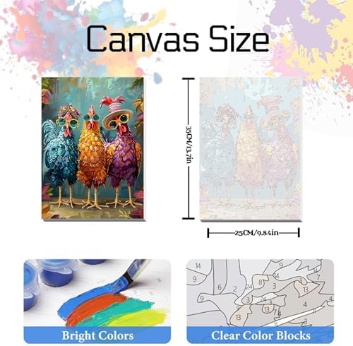 Hestarcul Framed Paint by Numbers Kit for Adults,Painting by Numbers Kits with Framed on Canva for Beginner,DIY Watercolor Oil Painting Frame for Birthday Gift Decor for Home Wall. (chicken1)
