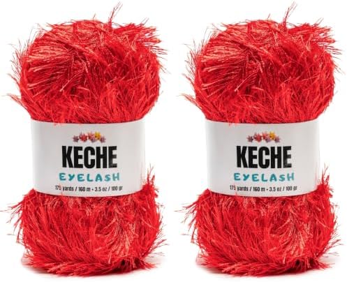 Eyelash Fun Fur Yarn - Premium Soft Crochet Yarn DIY Hand Knitting 100% Polyester 175 Yds 3.53 Oz (Pack of 2) - Red
