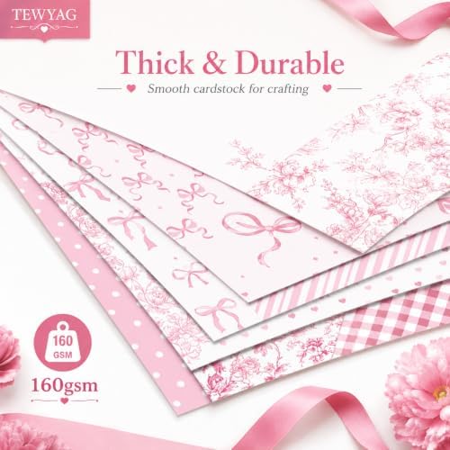 Pink Scrapbook Paper Double Sided 12x12 Coquette Bows Floral 24 Sheets