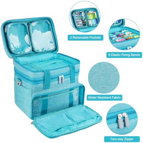 Double Layer Sewing Organizer Bag with Shoulder Strap, Blue