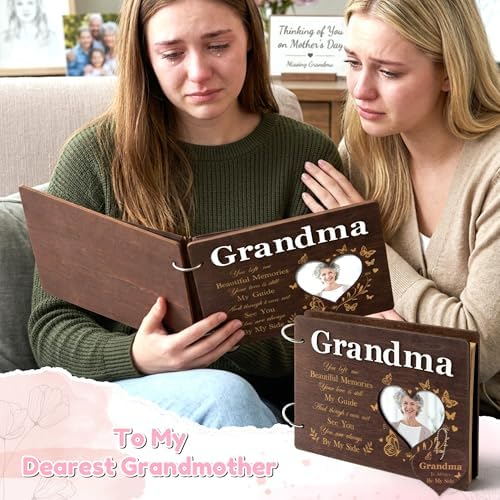 CY2SIDE Grandma Memorial Gifts Photo Album – 110PCS In Loving Memory of Grandma Wooden Scrapbook Kit Sympathy Gift for Loss of Grandmother, Bereavement Grief Album for Mother’s Day & Grieving Family