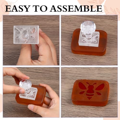 PandaHall Handmade Soap Stamp, Bees Stamping Imprint 1.3 Inch Square Natural Insects Stamp with Handle for DIY Craft Making