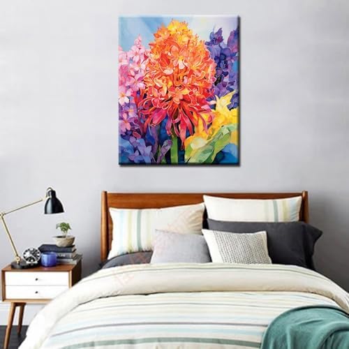 Aihonmin Beautiful Flower Paint by Number for Adult and Kids Beginner,Floral Canvas Oil Painting Kit Digital Painting,Vintage Watercolor Living Room Decoration,(Without Frame