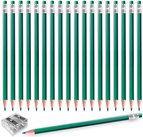 Adhere 25pcs Checking Pencils Erasable colored Pencils Pre-Sharpened #2 HB,for Checking Tests Grading,Map Coloring, editing Office Favors,including a Free sharpener. (Green)