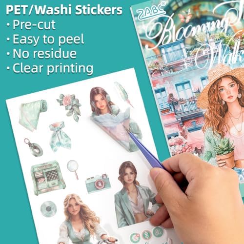 Floral Shade Stroll Sticker Scrapbooking Supplies for Junk Journal, 20 Sheets PET Stickers - Vintage Journaling Stickers